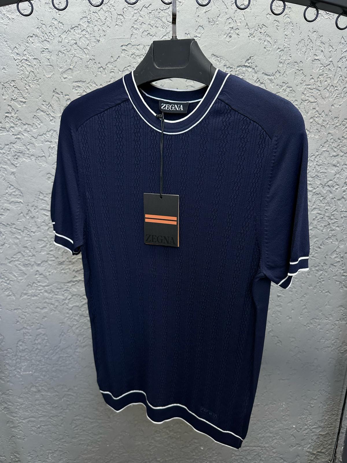 Tonaton Desenli Şerit Detaylı %100 Triko T-Shirt
