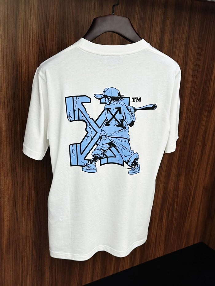 Blue X Logo Print Cotton T-Shirt