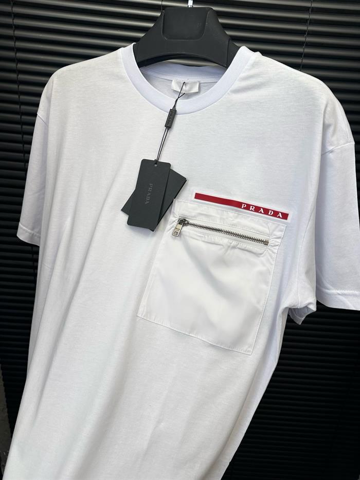 Cep Detaylı Silikon Armalı Basic T-Shirt - Beyaz