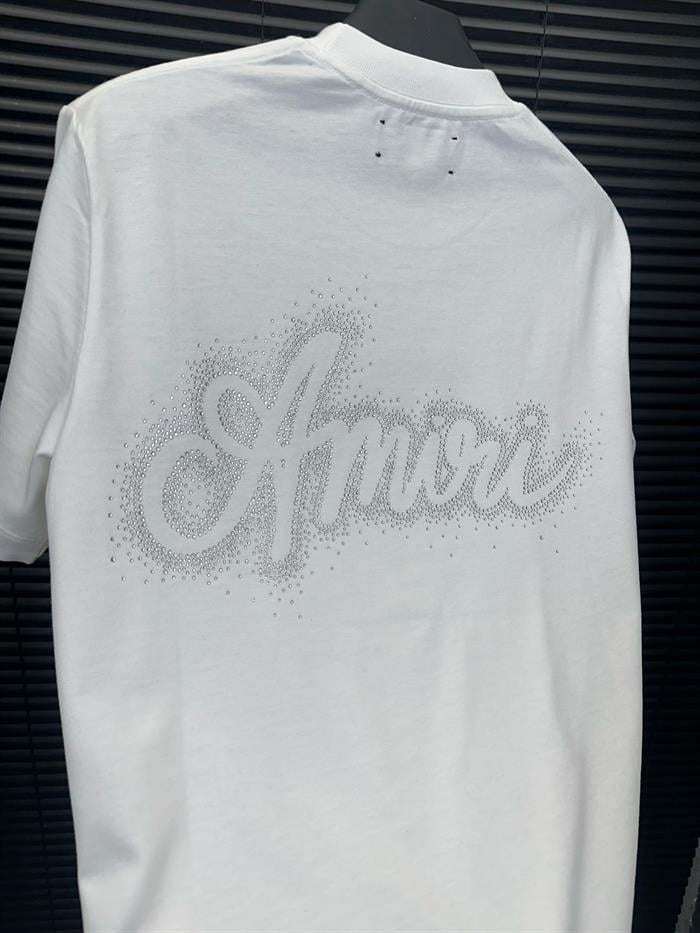 Göğüs Ve Sırt Taş Desenli T-Shirt - Beyaz