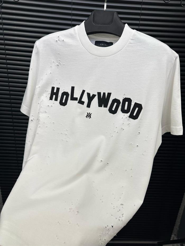 Hollywood Nakış Baskılı Yırtık Detaylı T-Shirt - Beyaz