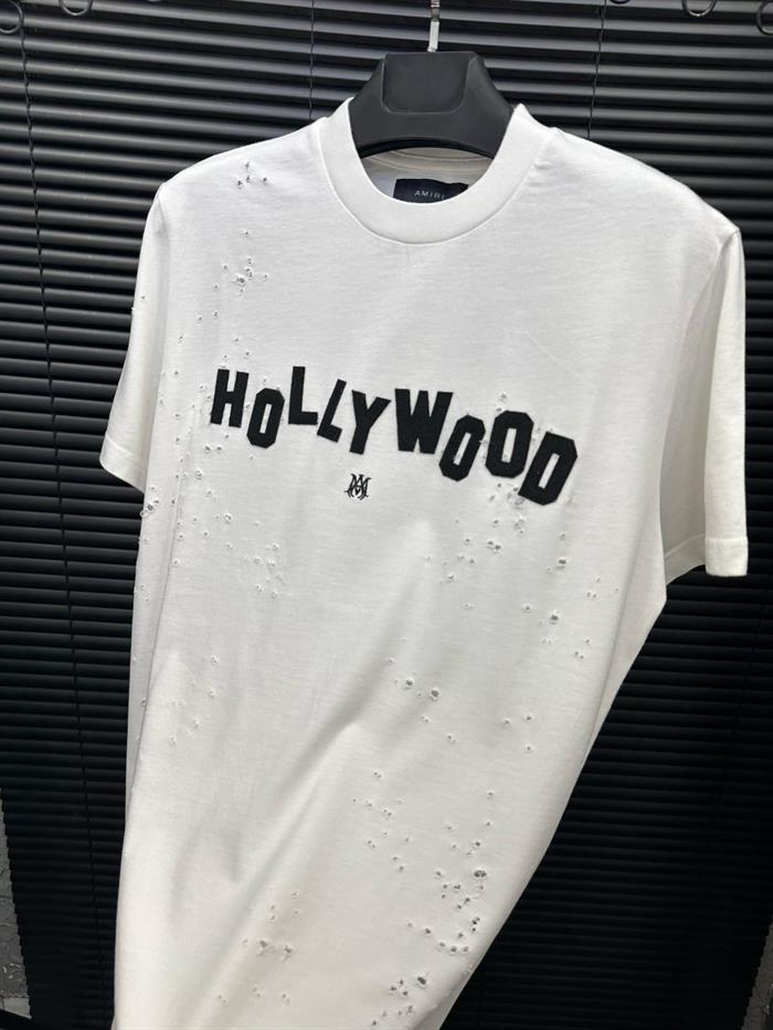 Hollywood Nakış Baskılı Yırtık Detaylı T-Shirt - Beyaz