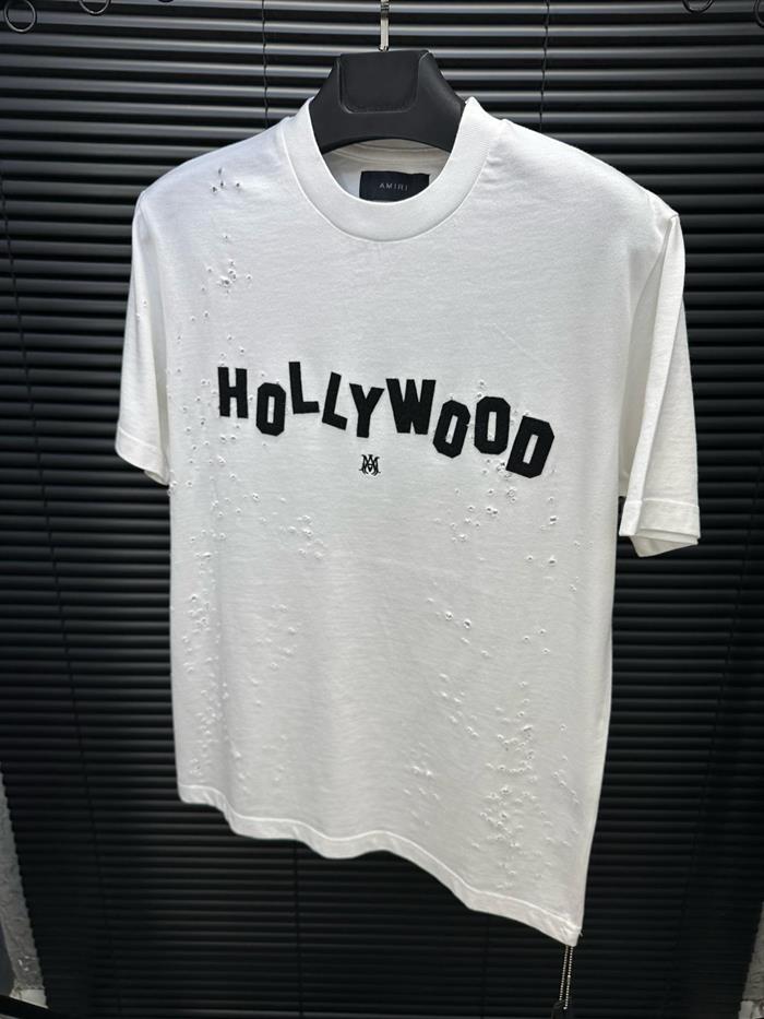 Hollywood Nakış Baskılı Yırtık Detaylı T-Shirt - Beyaz