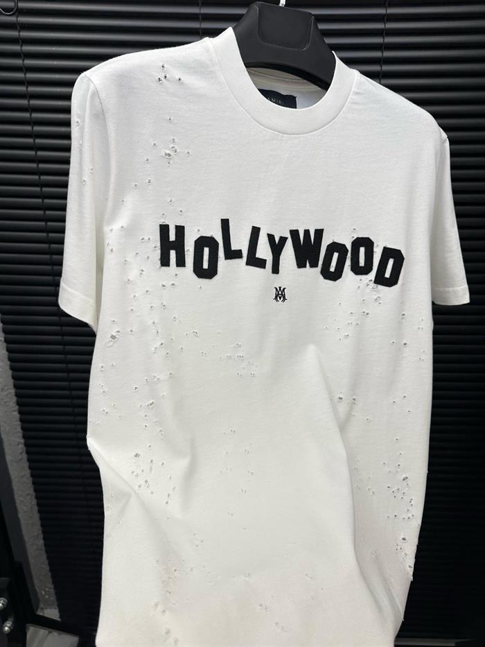 Hollywood Nakış Baskılı Yırtık Detaylı T-Shirt - Beyaz