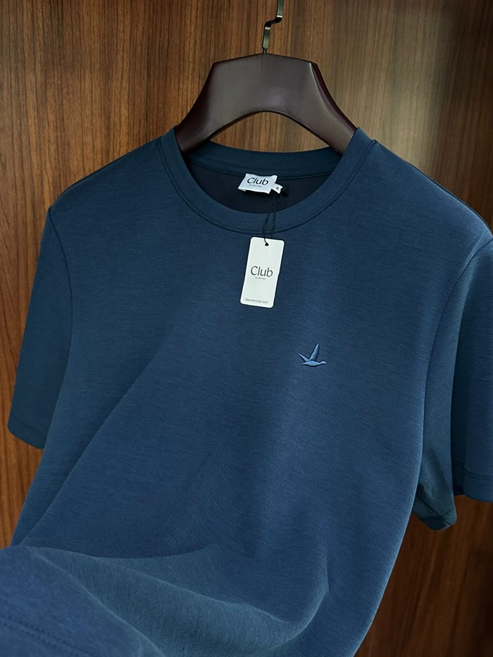 Nakış Kabartma Logolu Bisiklet Yaka T-Shirt