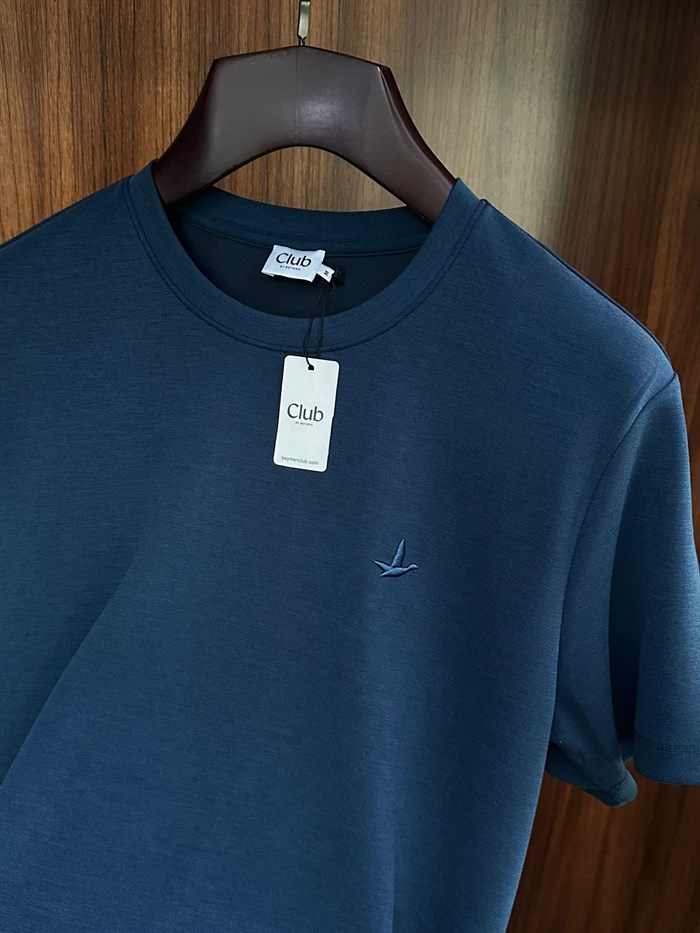 Nakış Kabartma Logolu Bisiklet Yaka T-Shirt