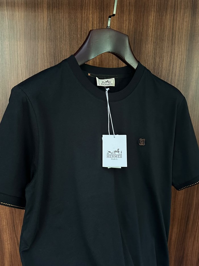 Nakış Logolu Bisiklet Yaka T-Shirt