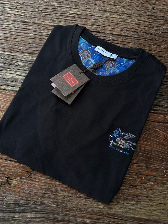 Nakış Logolu Bisiklet Yaka T-Shirt