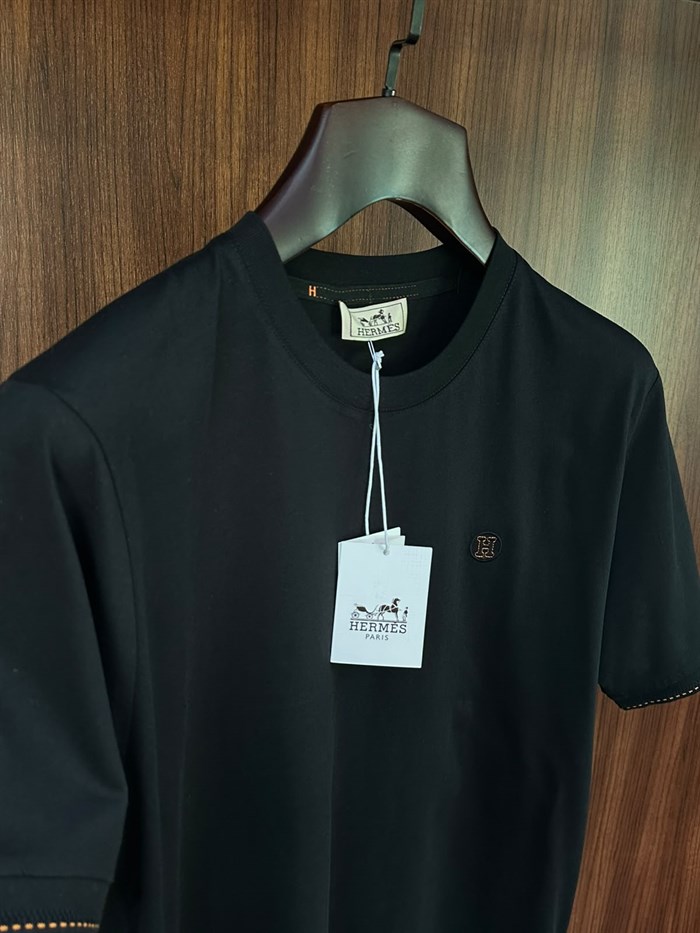 Nakış Logolu Bisiklet Yaka T-Shirt