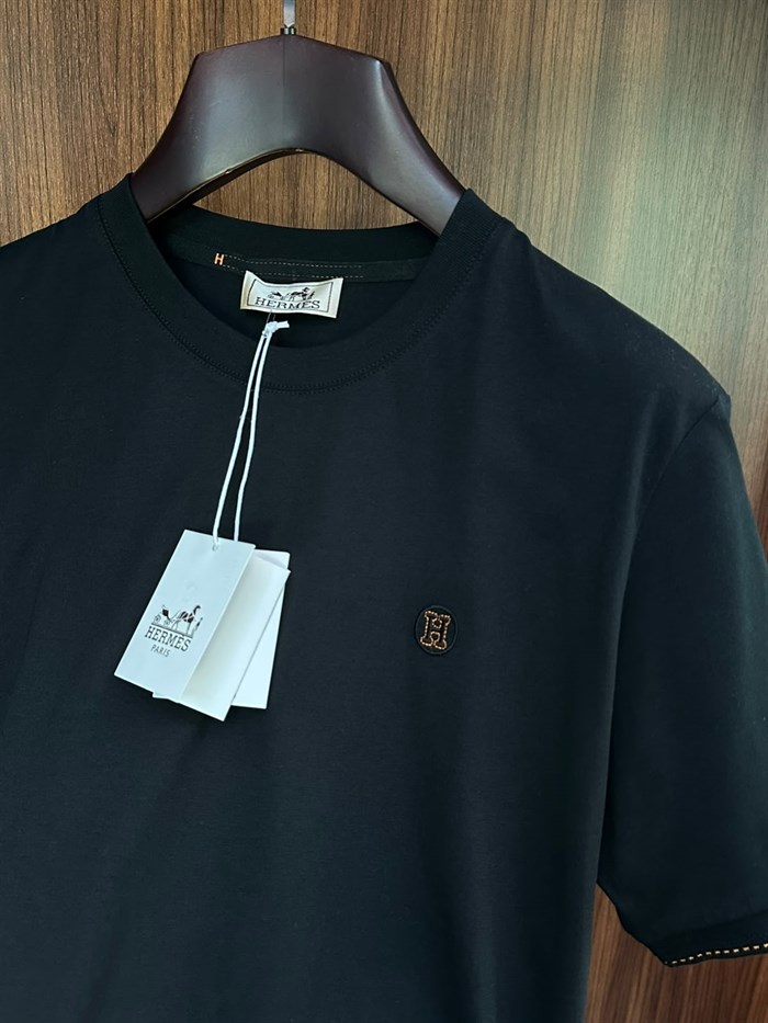 Nakış Logolu Bisiklet Yaka T-Shirt