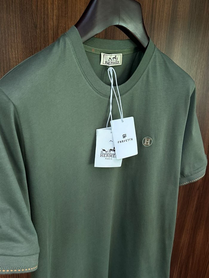 Nakış Logolu Bisiklet Yaka T-Shirt