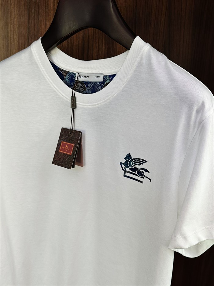 Nakış Logolu Bisiklet Yaka T-Shirt