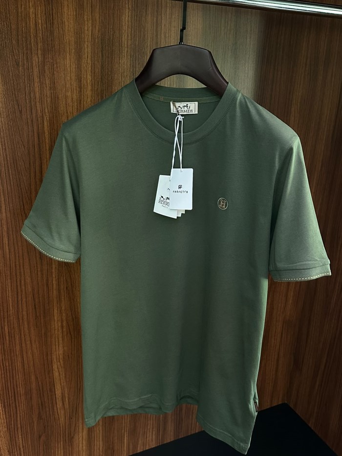 Nakış Logolu Bisiklet Yaka T-Shirt