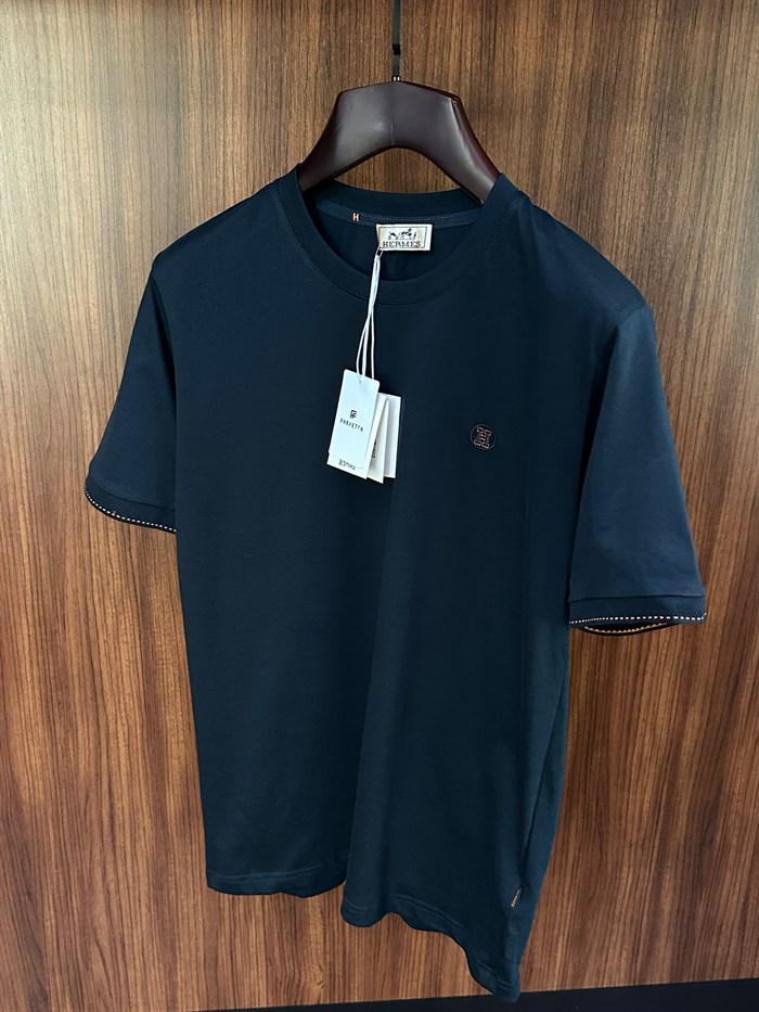 Nakış Logolu Bisiklet Yaka T-Shirt