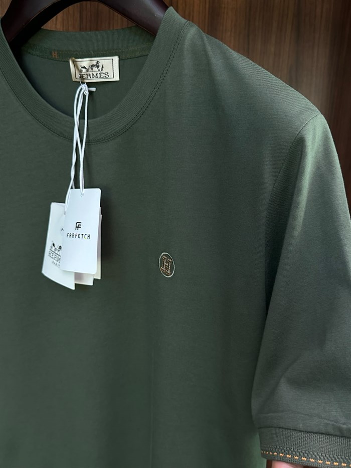 Nakış Logolu Bisiklet Yaka T-Shirt