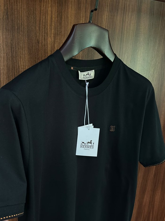 Nakış Logolu Bisiklet Yaka T-Shirt