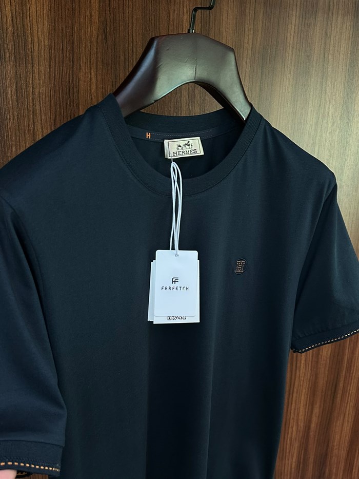 Nakış Logolu Bisiklet Yaka T-Shirt