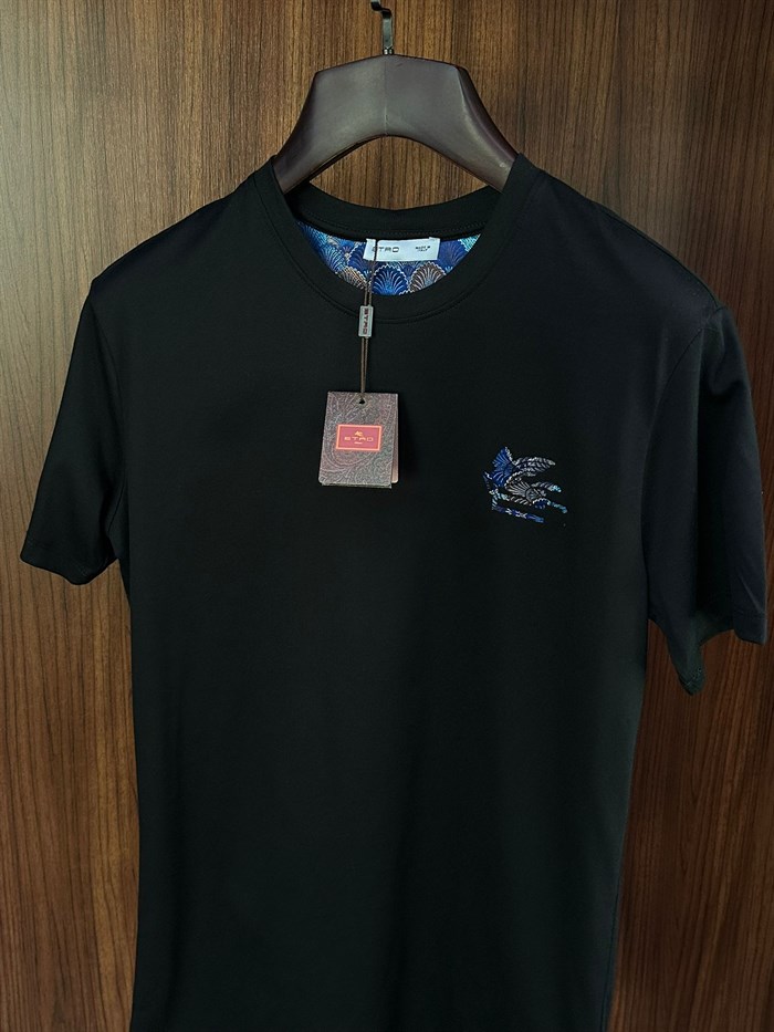 Nakış Logolu Bisiklet Yaka T-Shirt