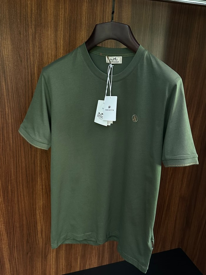 Nakış Logolu Bisiklet Yaka T-Shirt