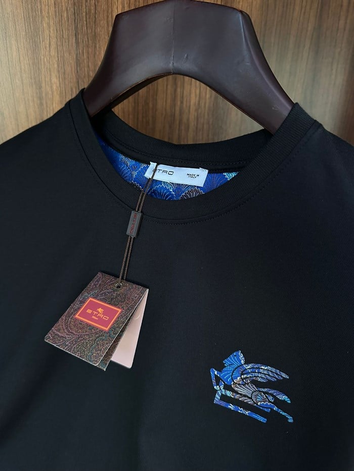 Nakış Logolu Bisiklet Yaka T-Shirt