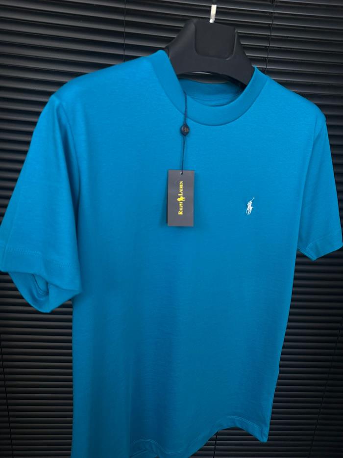 Nakış Logolu Pamuk Kumaş Bisiklet Yaka T-Shirt