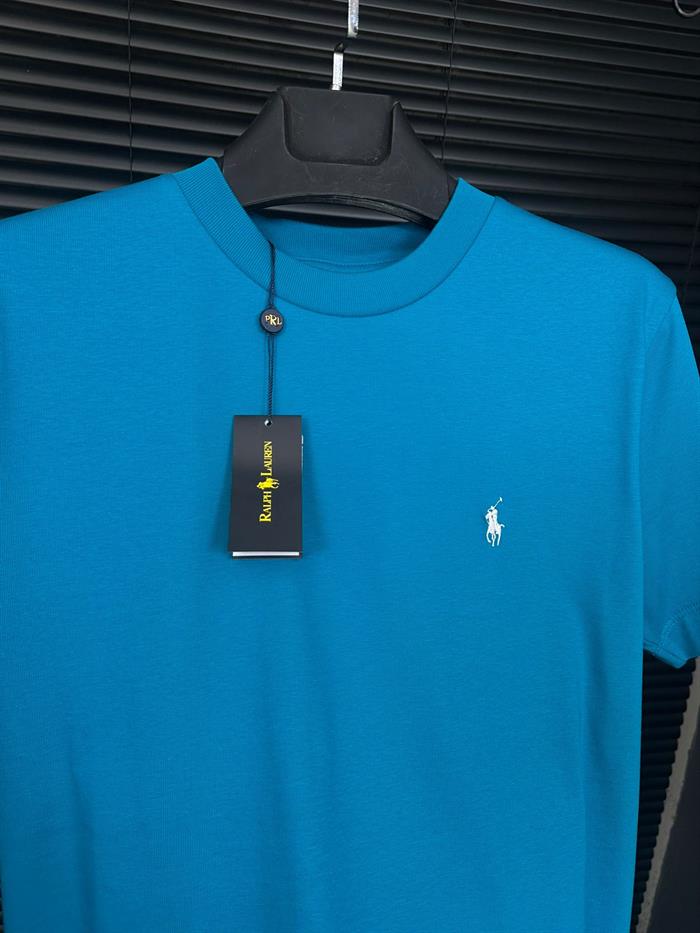 Nakış Logolu Pamuk Kumaş Bisiklet Yaka T-Shirt