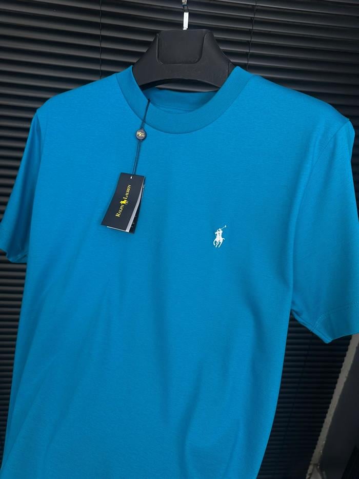 Nakış Logolu Pamuk Kumaş Bisiklet Yaka T-Shirt