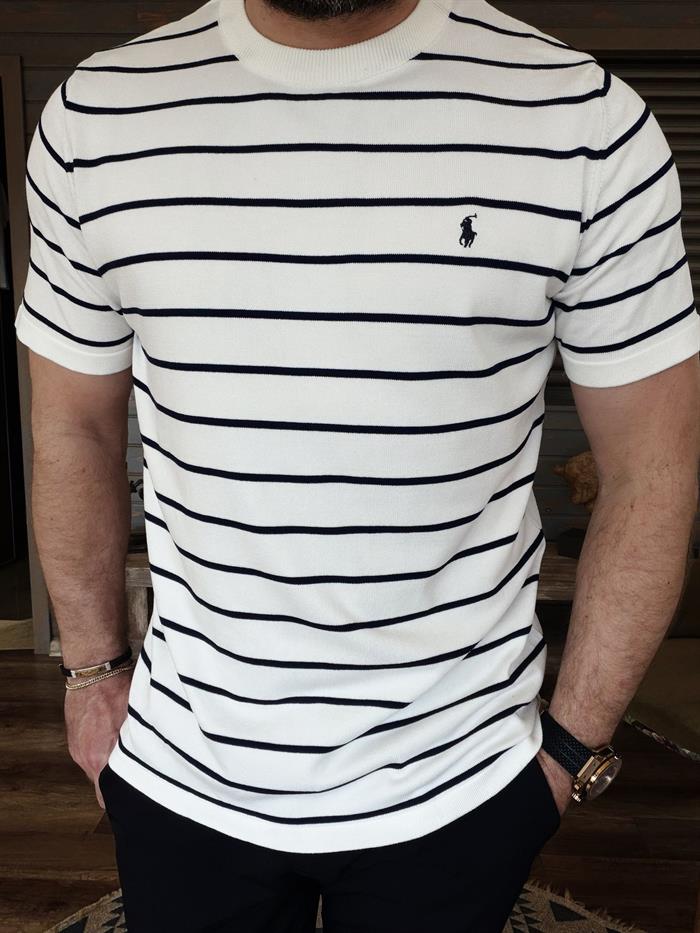 Nakış Logolu Yatay Çizgili T-Shirt