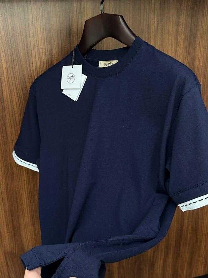 Piqures Sellier Bisiklet Yaka T-Shirt