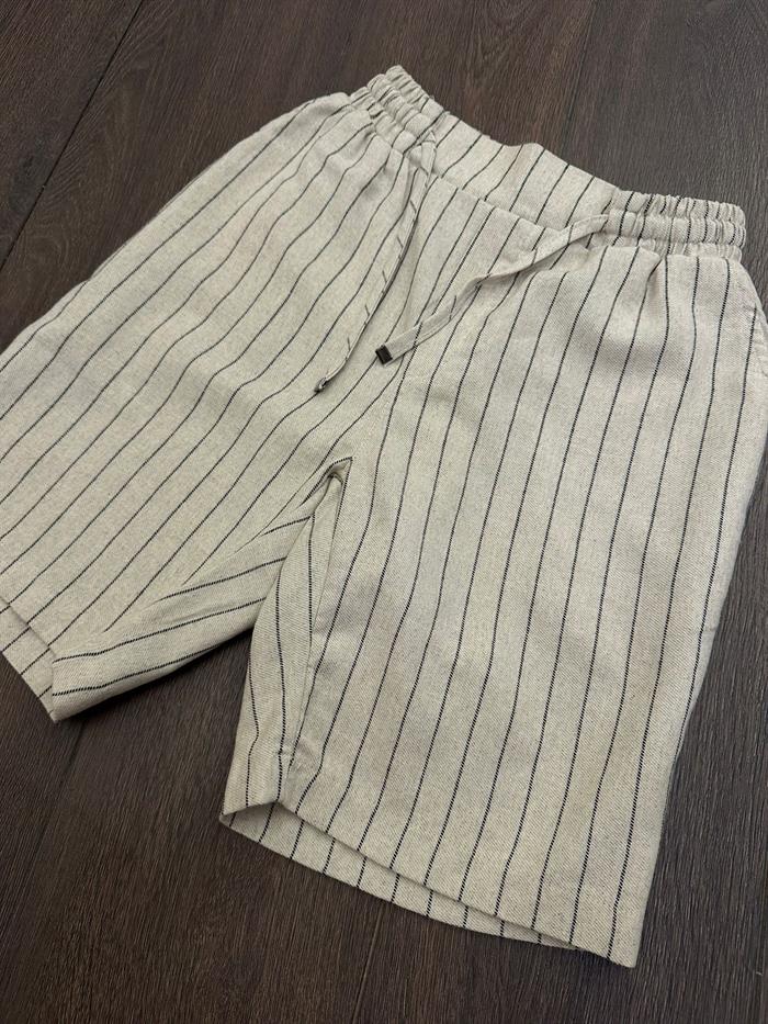 Çizgili Bel Lastikli %100 Cotton Şort