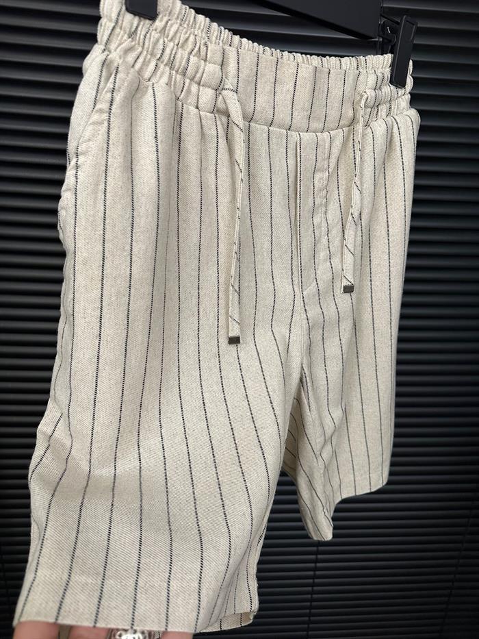 Çizgili Bel Lastikli %100 Cotton Şort