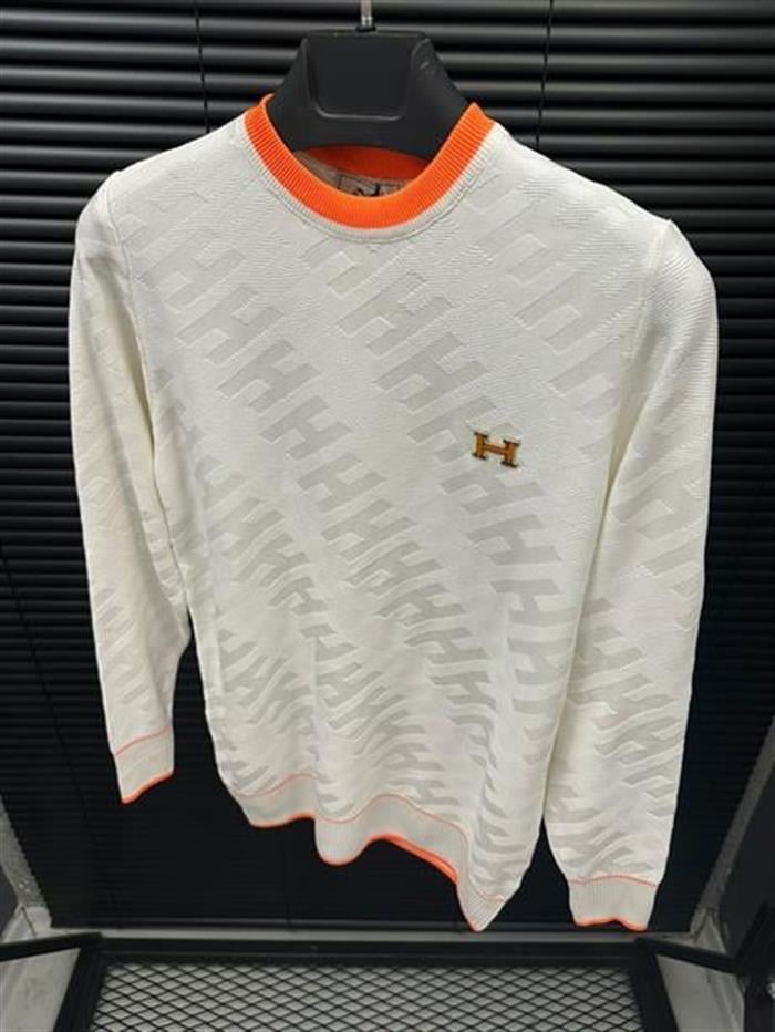 Metal Armalı Tonaton Desenli %100 Triko Kazak - Beyaz