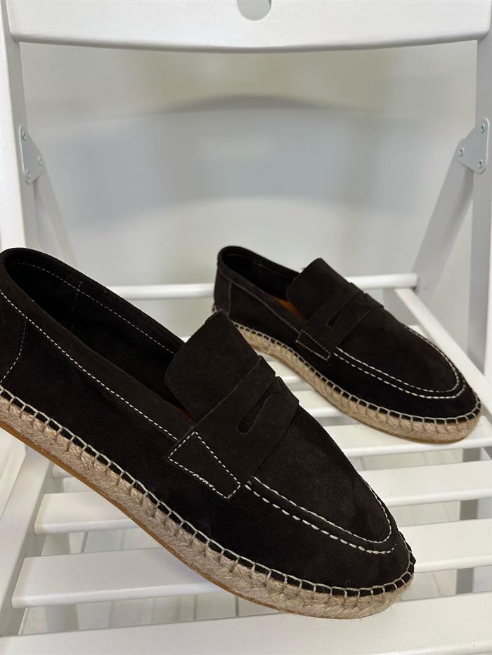 Hasır Tabanlı %100 Süet Der Bağcıksız Ayakkabı