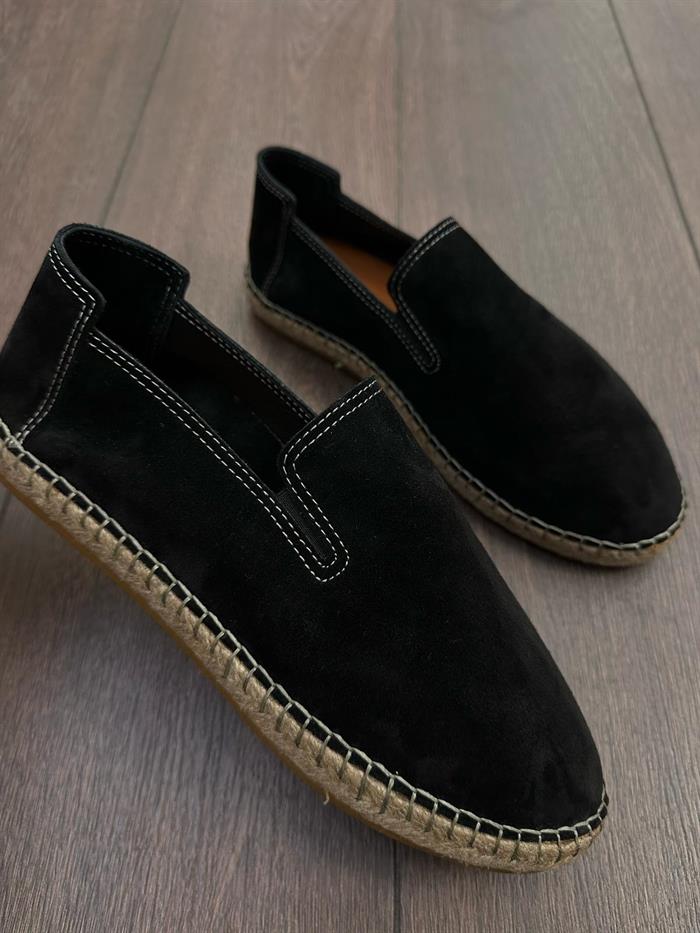 Hasır Tabanlı %100 Süet Deri Espadril