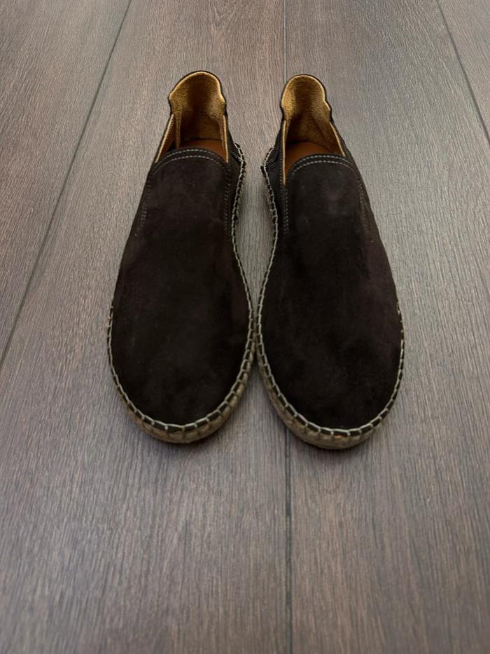 Hasır Tabanlı %100 Süet Deri Espadril