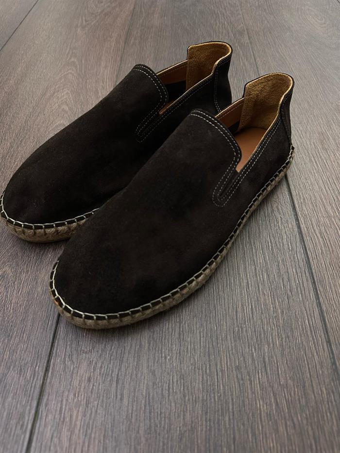 Hasır Tabanlı %100 Süet Deri Espadril