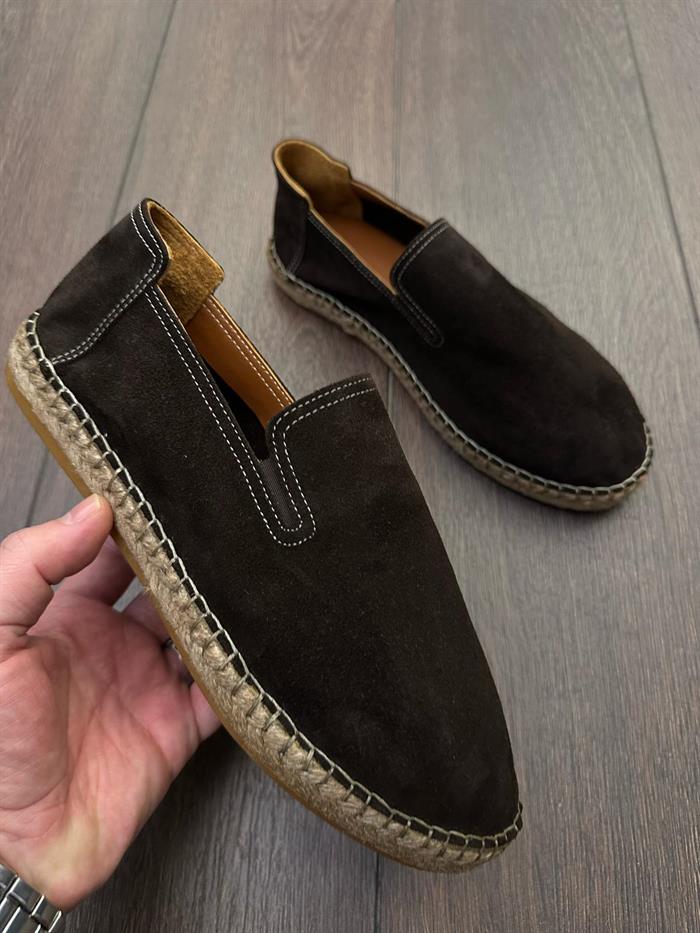 Hasır Tabanlı %100 Süet Deri Espadril