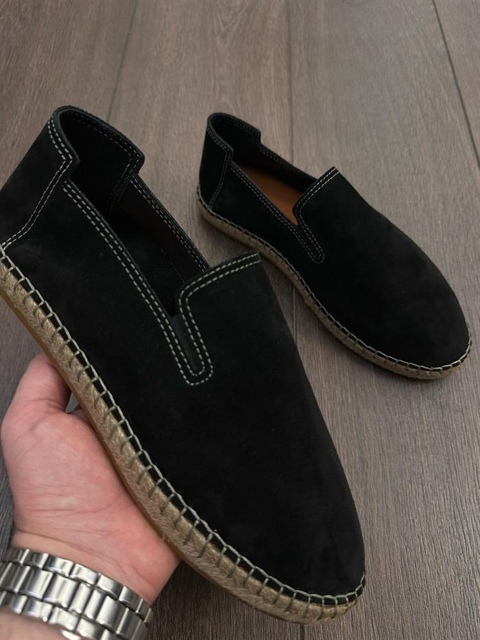 Hasır Tabanlı %100 Süet Deri Espadril