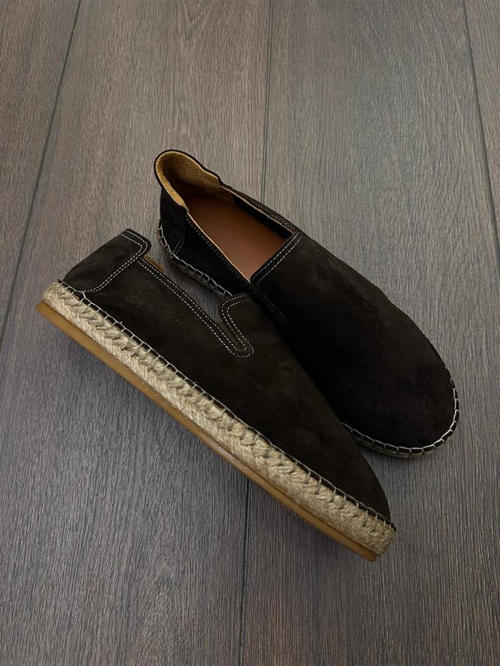 Hasır Tabanlı %100 Süet Deri Espadril