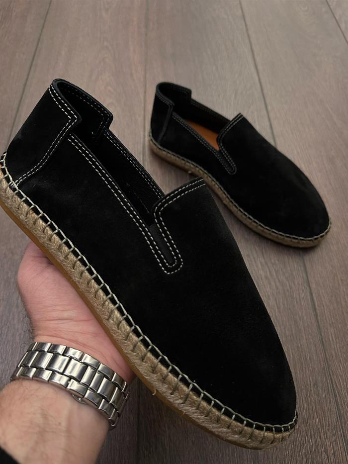 Hasır Tabanlı %100 Süet Deri Espadril