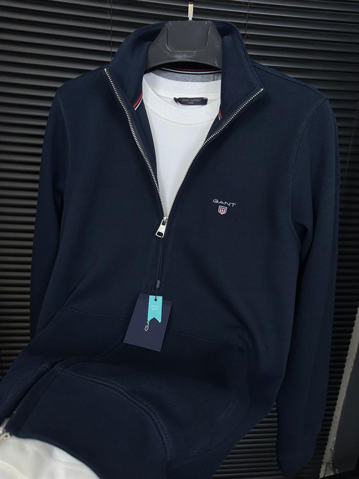 Nakış Logolu Waffle Kumaş Fermuarlı Sweatshirt