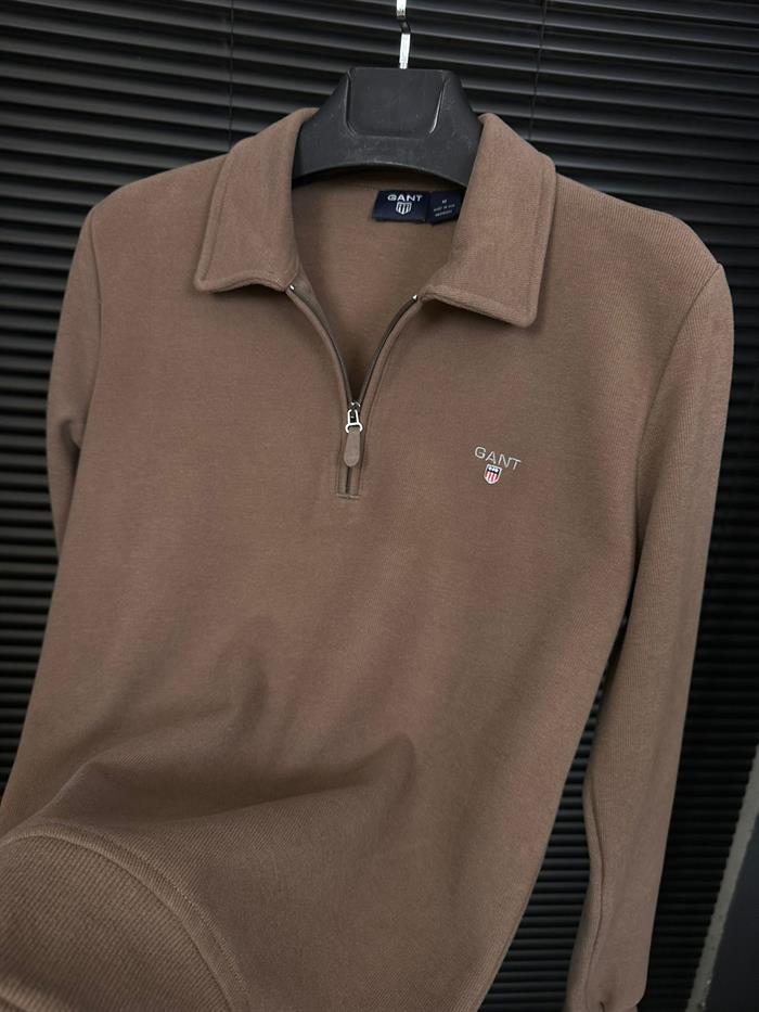 Selanik Kumaş Yakalı Fermuarlı Sweatshirt