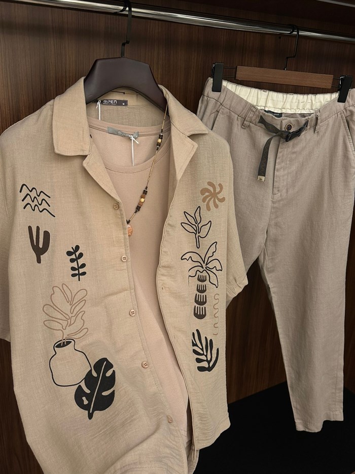 Çiçek Desenli %100 Cotton Kısa Kollu Gömlek