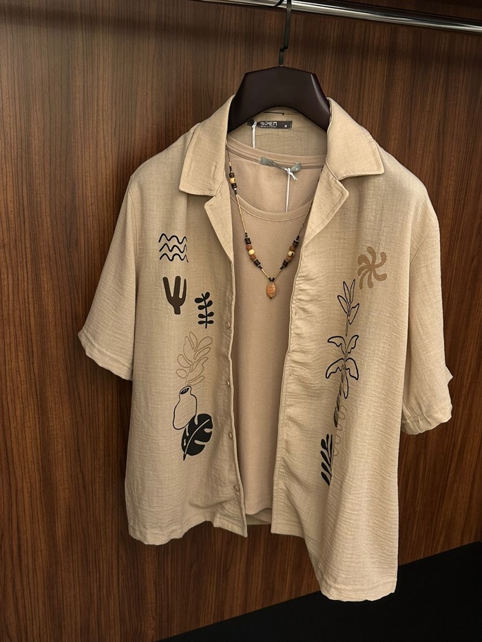 Çiçek Desenli %100 Cotton Kısa Kollu Gömlek