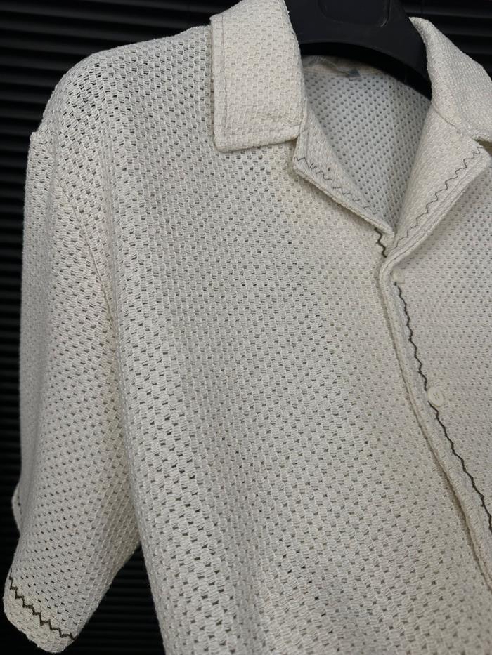 Çizgili Triko Patlı Kısa Kol Gömlek