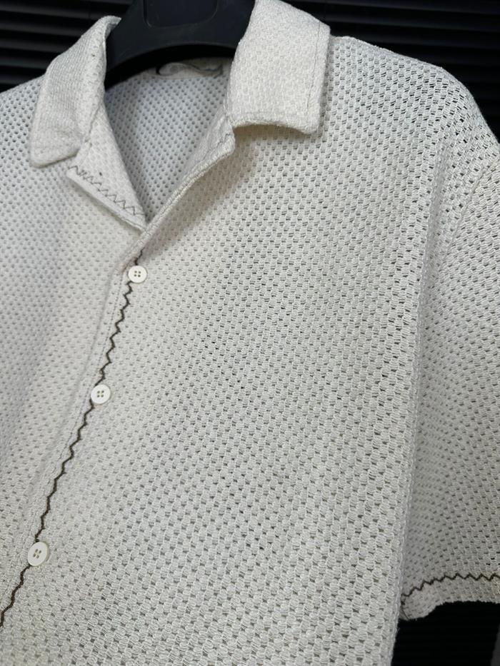 Çizgili Triko Patlı Kısa Kol Gömlek