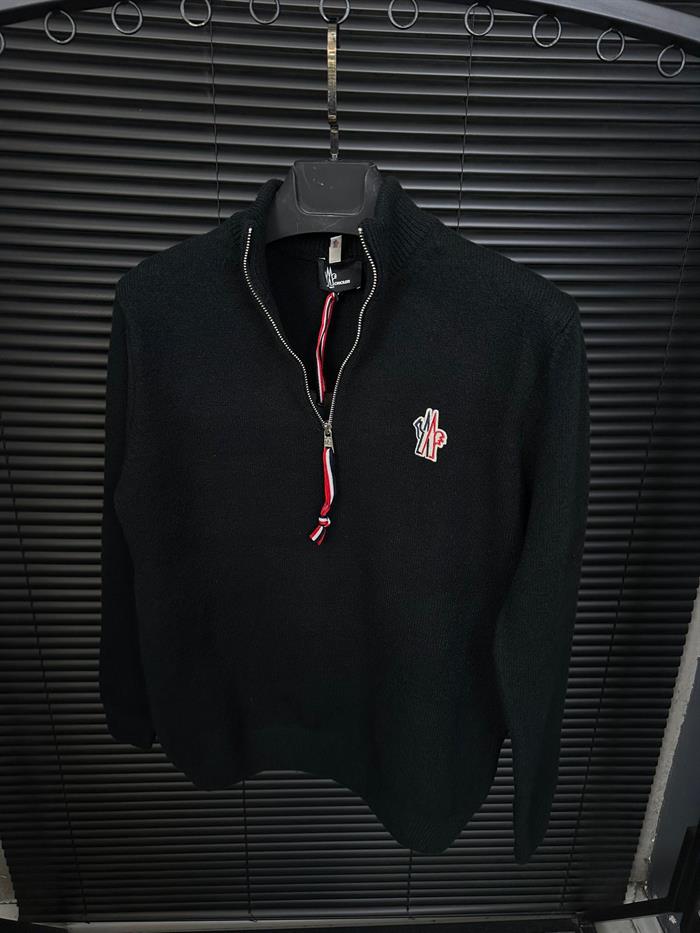 Nakış Logolu Yarım Fermuarlı Yün Kazak