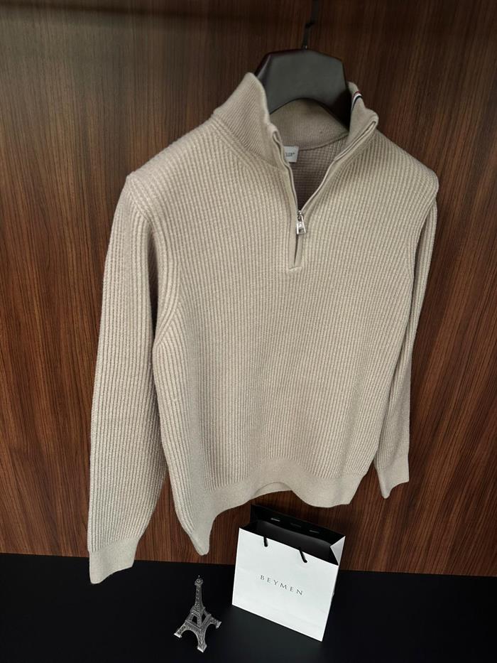 Pirinç Örgü Yarım Fermuarlı Kazak