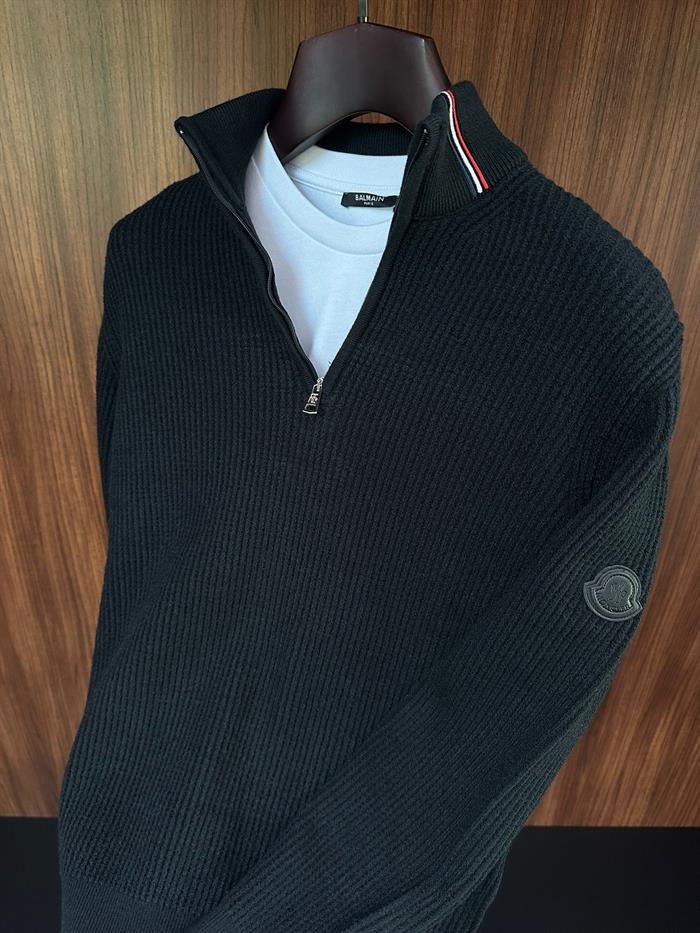 Pirinç Örgü Yarım Fermuarlı Kazak