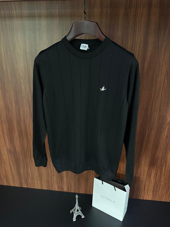 Şerit Detaylı Nakış Logolu Triko Kazak